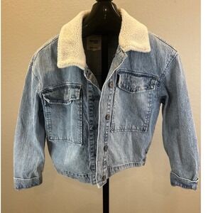 Kensie Jeans Denim Sherpa Collar Jacket‎ Trucker Style Blue Size Medium